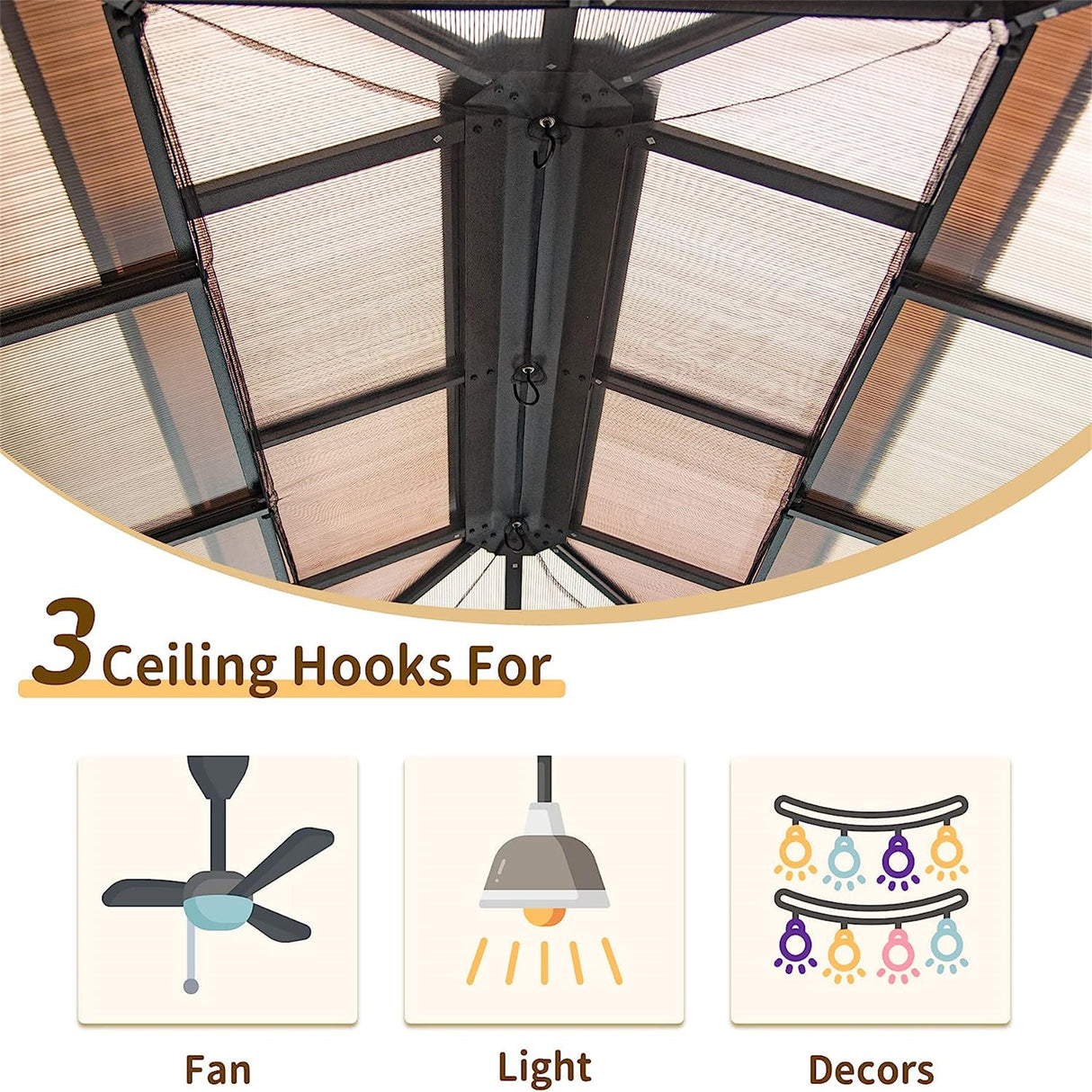 12x16ft Hardtop Gazebo, Permanent Outdoor Gazebo with Polycarbonate Double Roof, Aluminum Gazebo Pavilion with Curtain and Net for Garden, Patio, Lawns, Deck, Backyard (Wood - Looking) | Home Elegance USA