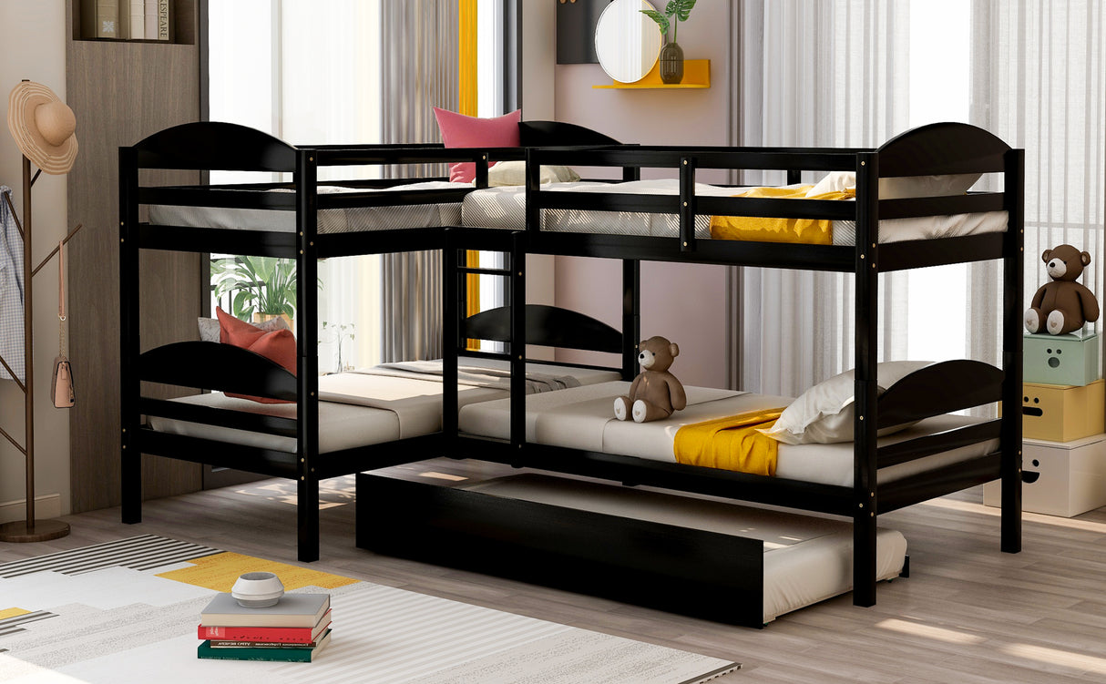 Twin L-Shaped Bunk bed with Trundle-Espresso(OLD SKU:LP000024AAP) - Home Elegance USA