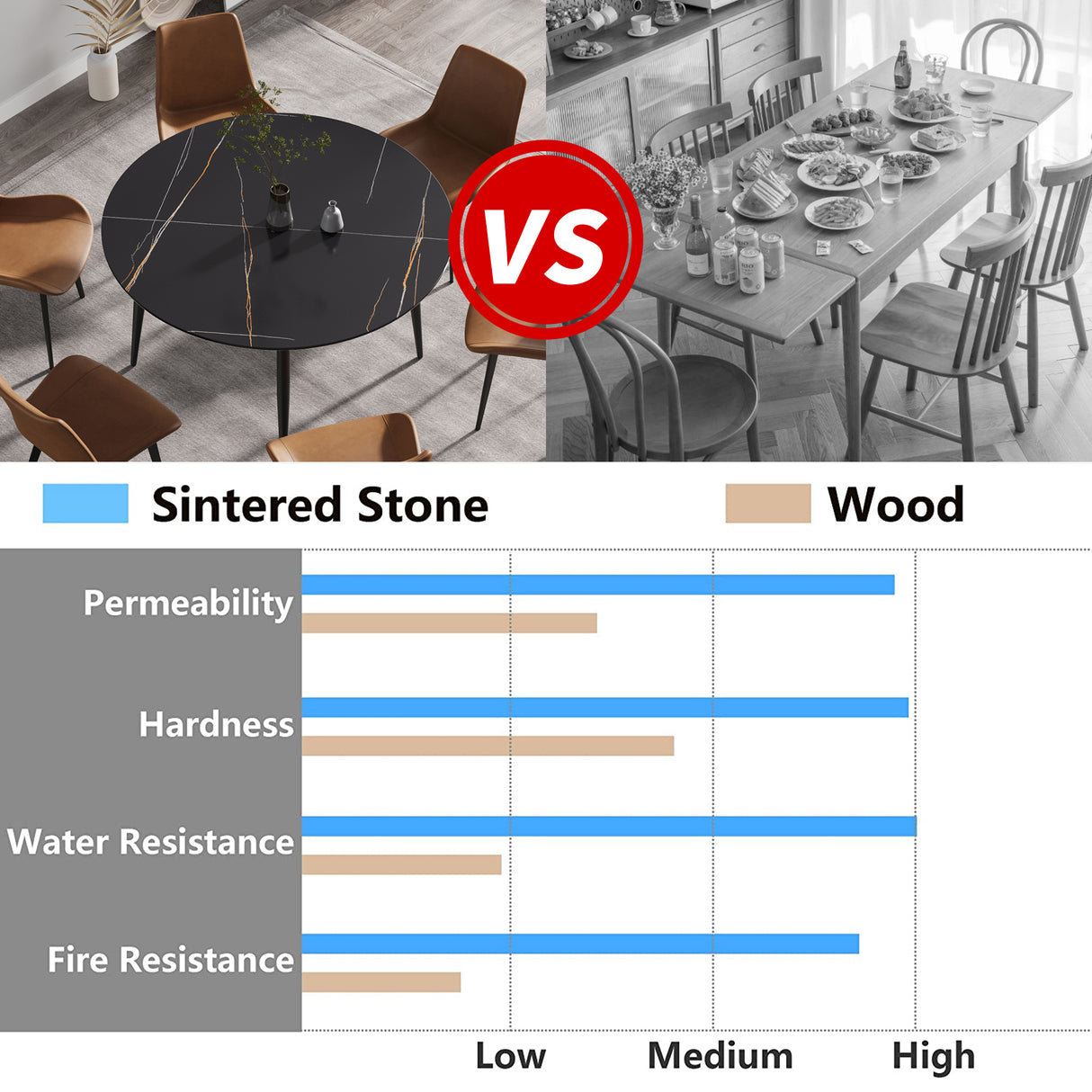 53.15 " modern artificial stone black round dining table with black metal legs - can accommodate 6 people. | Home Elegance USA