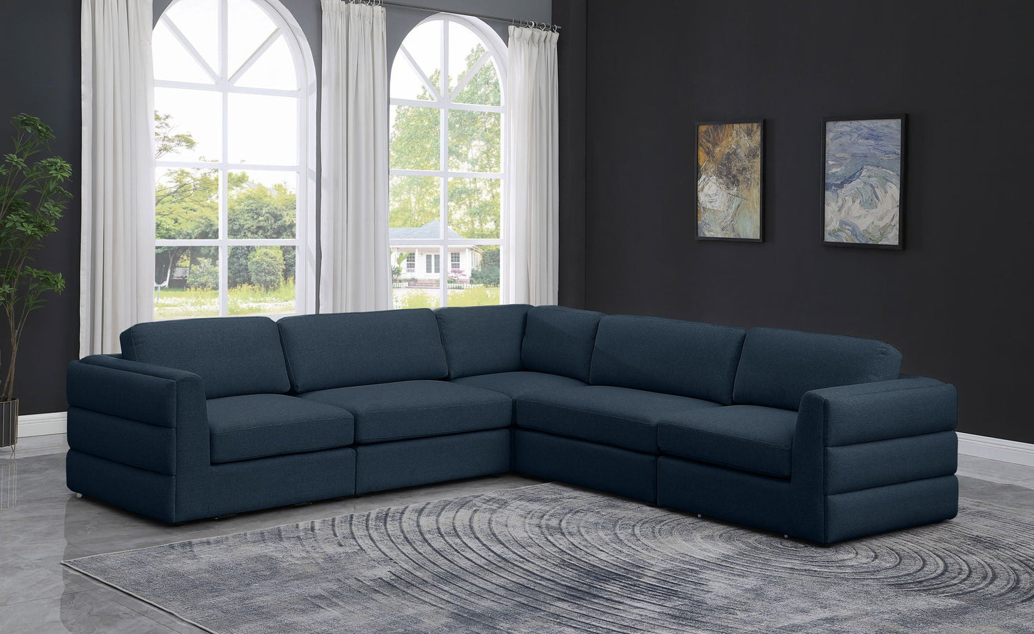 Beckham - Modular Sectional 5 Piece - Navy - Modern & Contemporary | Home Elegance USA
