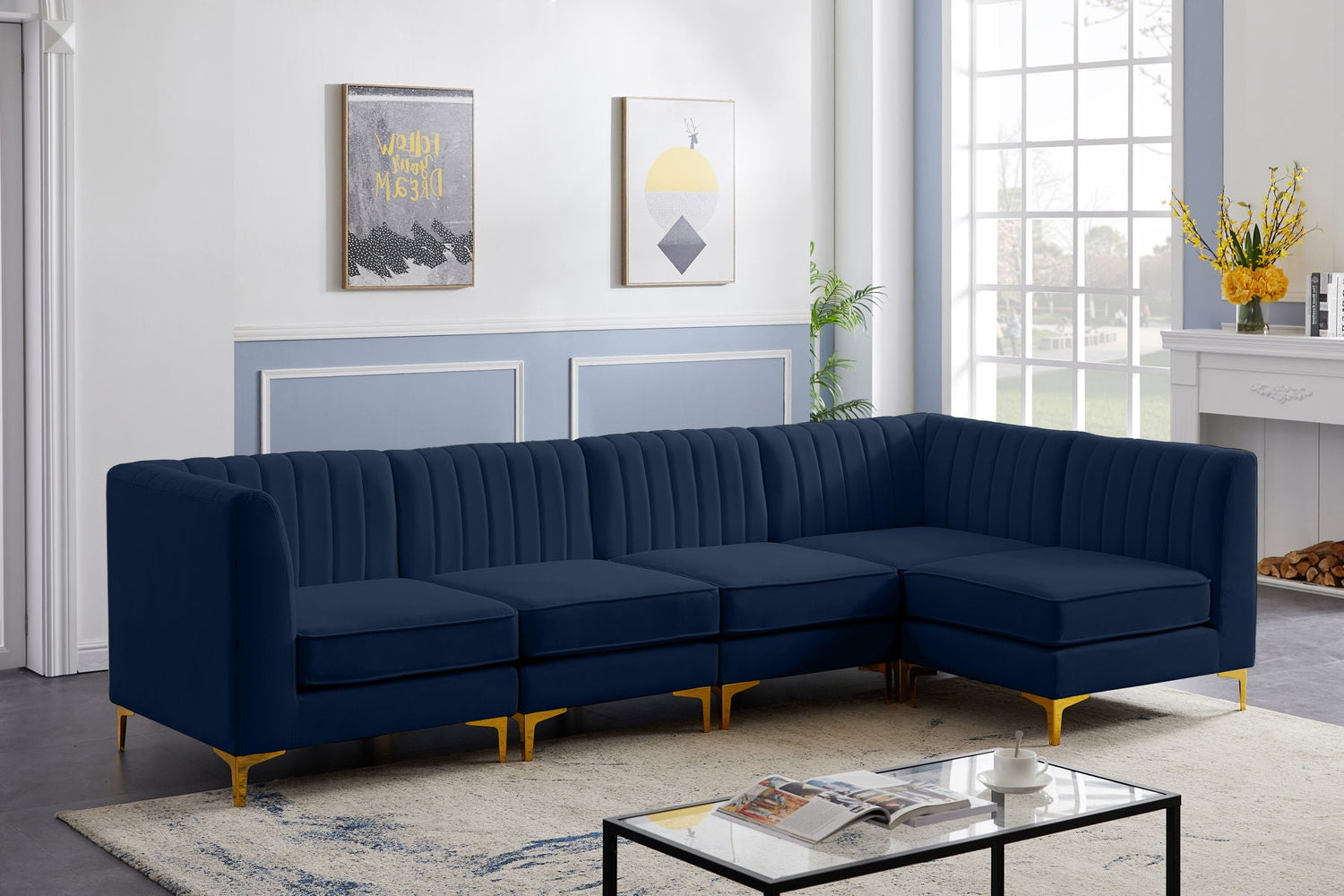 Alina - Modular Sectional 5 Piece - Navy - Fabric | Home Elegance USA