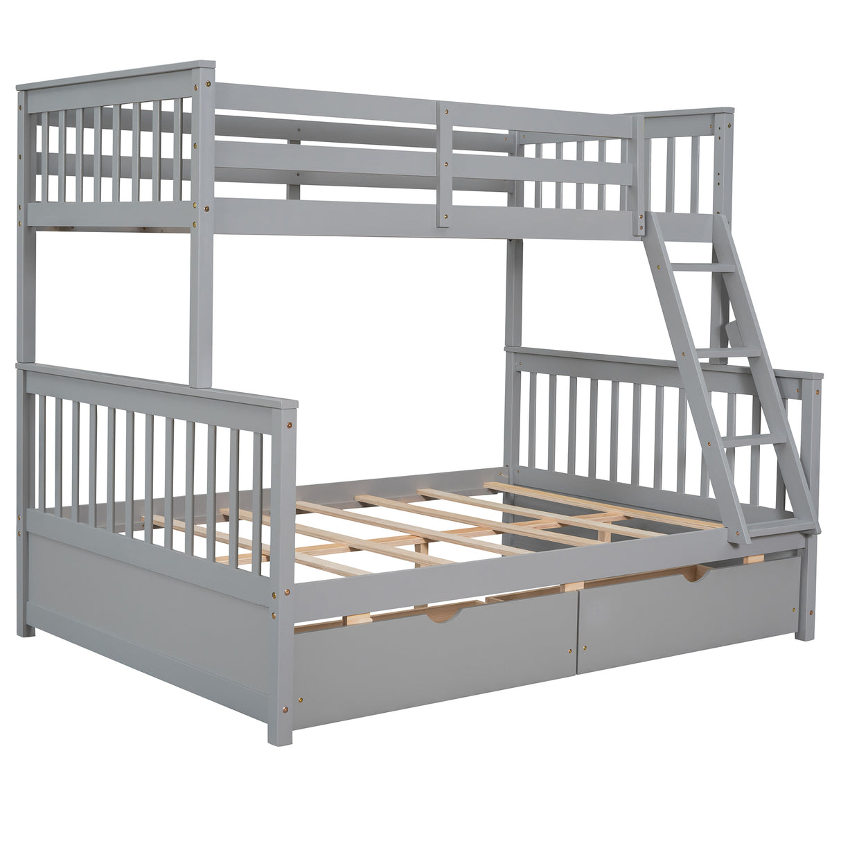 Twin-Over-Full Bunk Bed with Ladders and Two Storage Drawers(Gray)( old sku:LT000165AAE) - Home Elegance USA