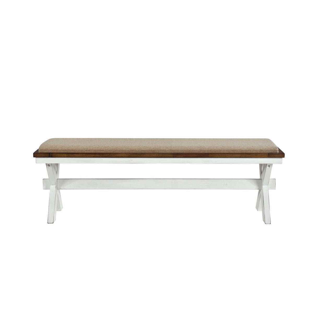 Modern Style White and Oak Finish 6pc Dining Set Table w Extension Leaf Bench 4x Side Chairs x-back Design Charming Traditional Dining Room Furniture - Home Elegance USA
