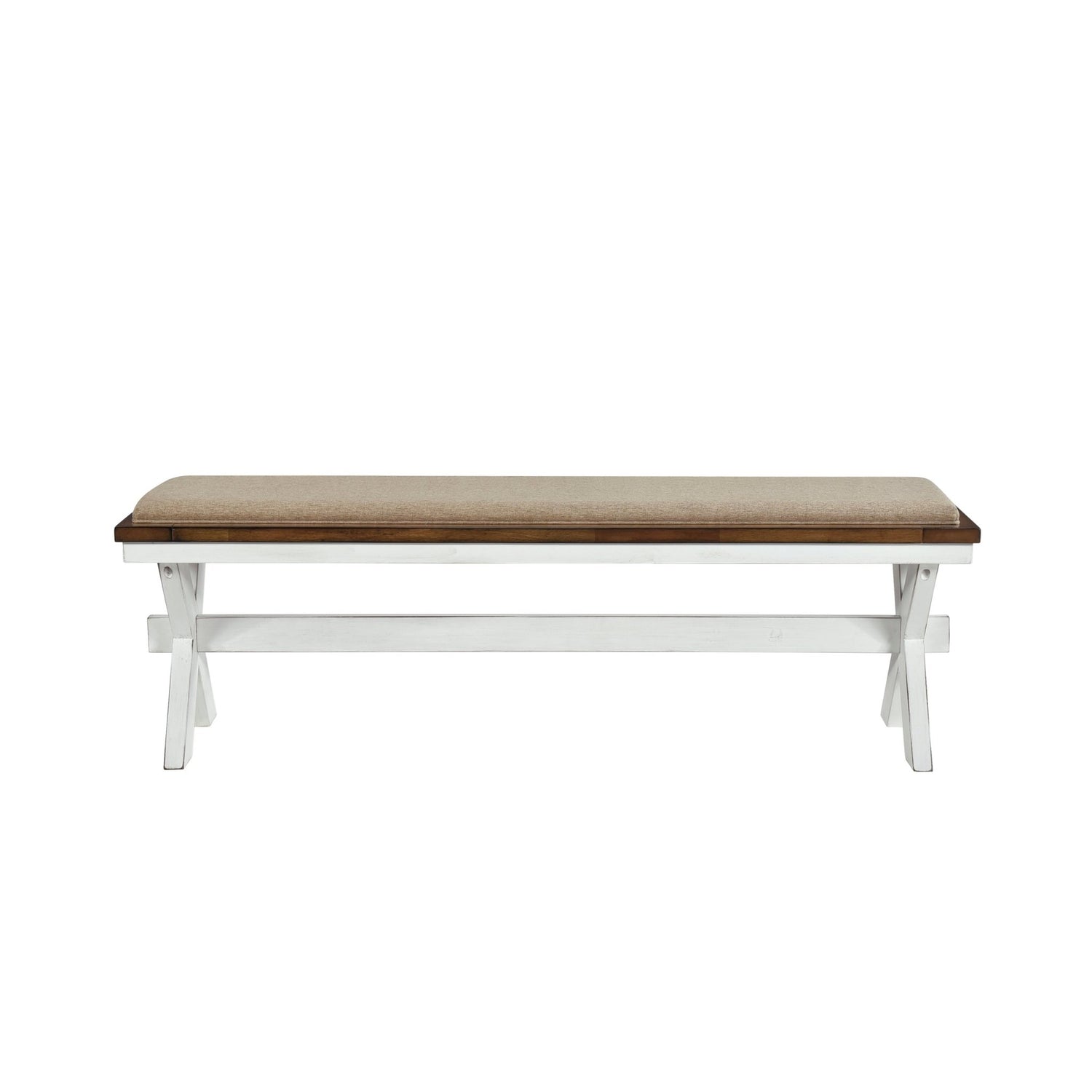 Modern Style White and Oak Finish 6pc Dining Set Table w Extension Leaf Bench 4x Side Chairs x-back Design Charming Traditional Dining Room Furniture - Home Elegance USA