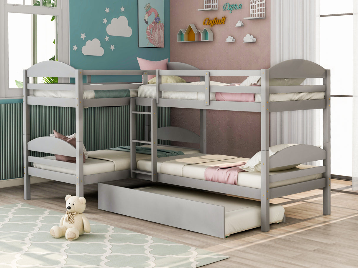 Twin L-Shaped Bunk bed with Trundle-Gray(OLD SKU:LP000024AAE) - Home Elegance USA