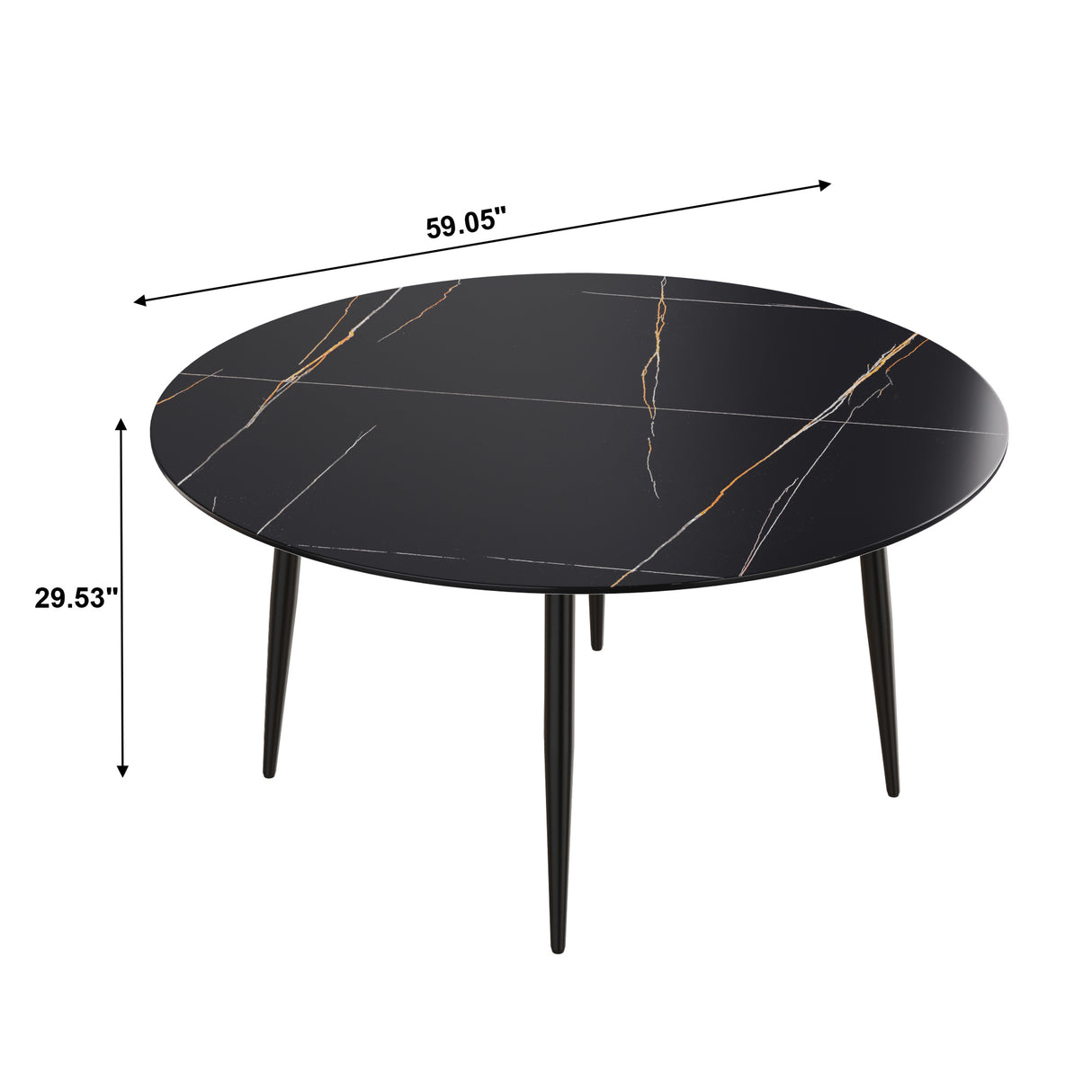 59.05"Modern man - made stone round black metal dining table - position for 6 people | Home Elegance USA
