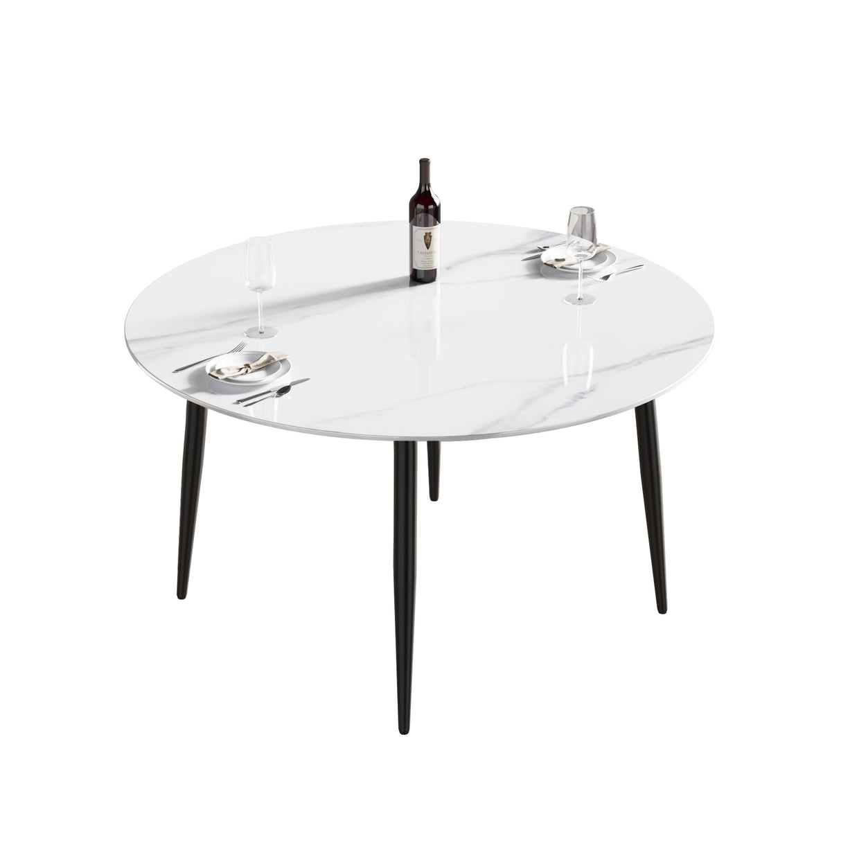 53.15"Modern man - made stone round black metal dining table - position for 6 people | Home Elegance USA