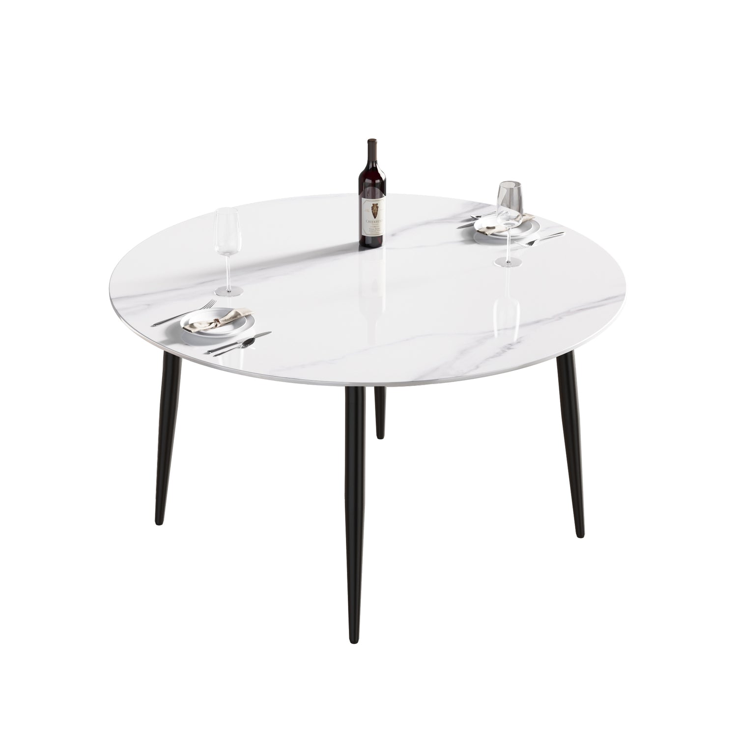 53.15"Modern man - made stone round black metal dining table - position for 6 people | Home Elegance USA
