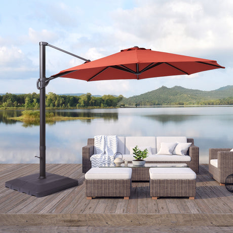 Patio Cantilever Umbrella with Weight Base for Deck, Pool and Backyard in Red