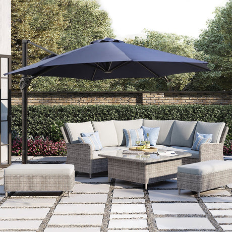 Patio Cantilever Umbrella with Weight Base for Deck, Pool and Backyard in Navy Blue