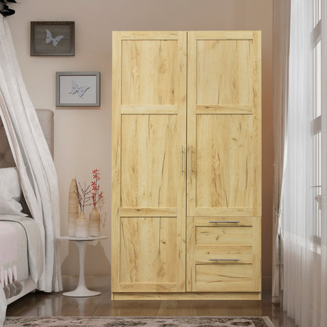High wardrobe and kitchen cabinet with 2 doors, 2 drawers and 5 storage spaces,Oak Home Elegance USA