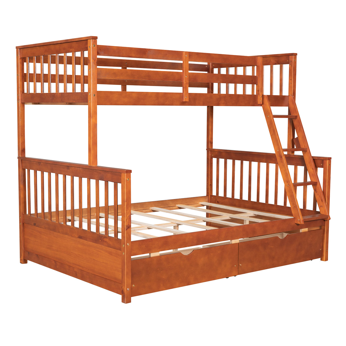 Twin-Over-Full Bunk Bed with Ladders and Two Storage Drawers (Walnut) ( old sku:LT000165AAD) - Home Elegance USA