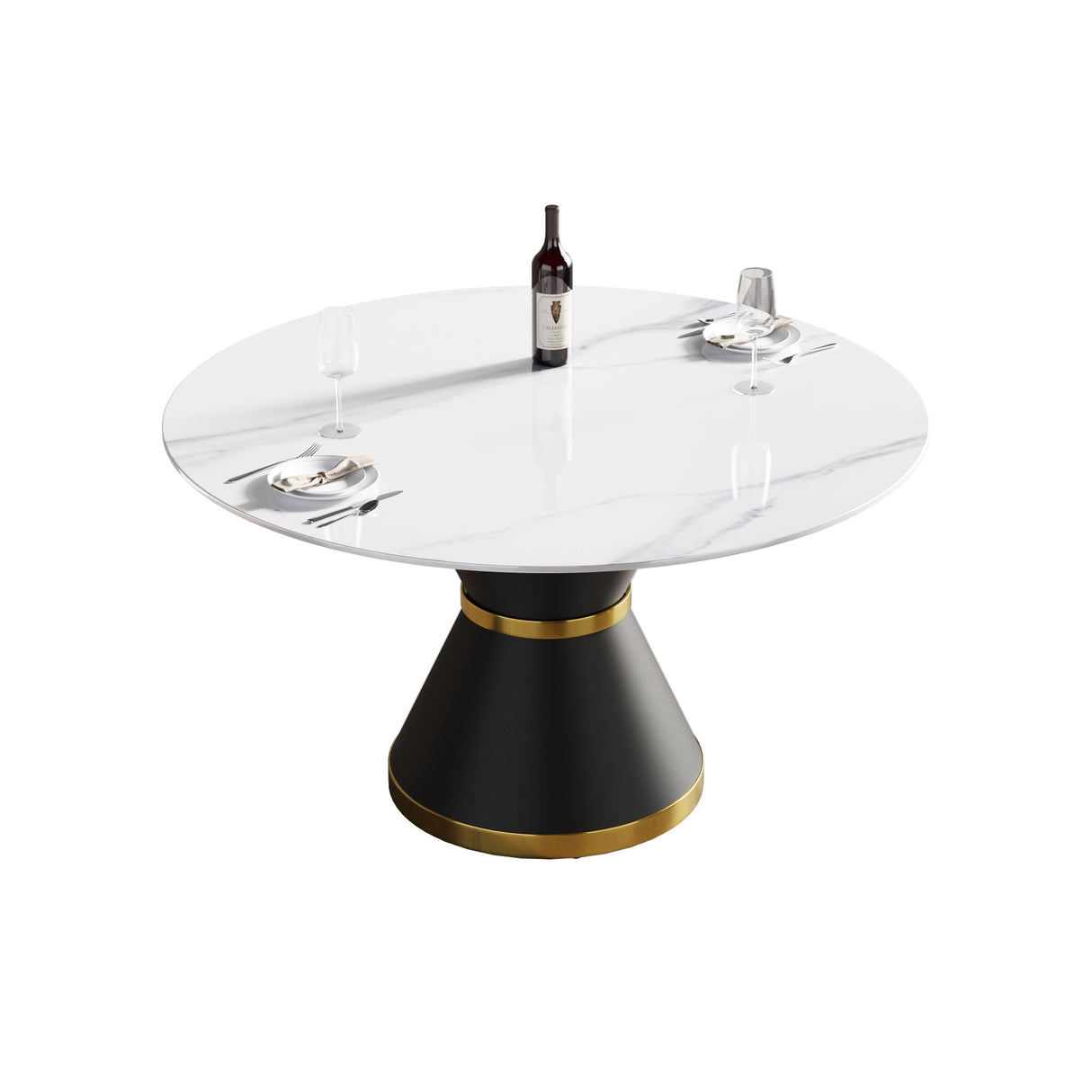 53.15"Modern artificial stone round black carbon steel base dining table - can accommodate 6 people | Home Elegance USA