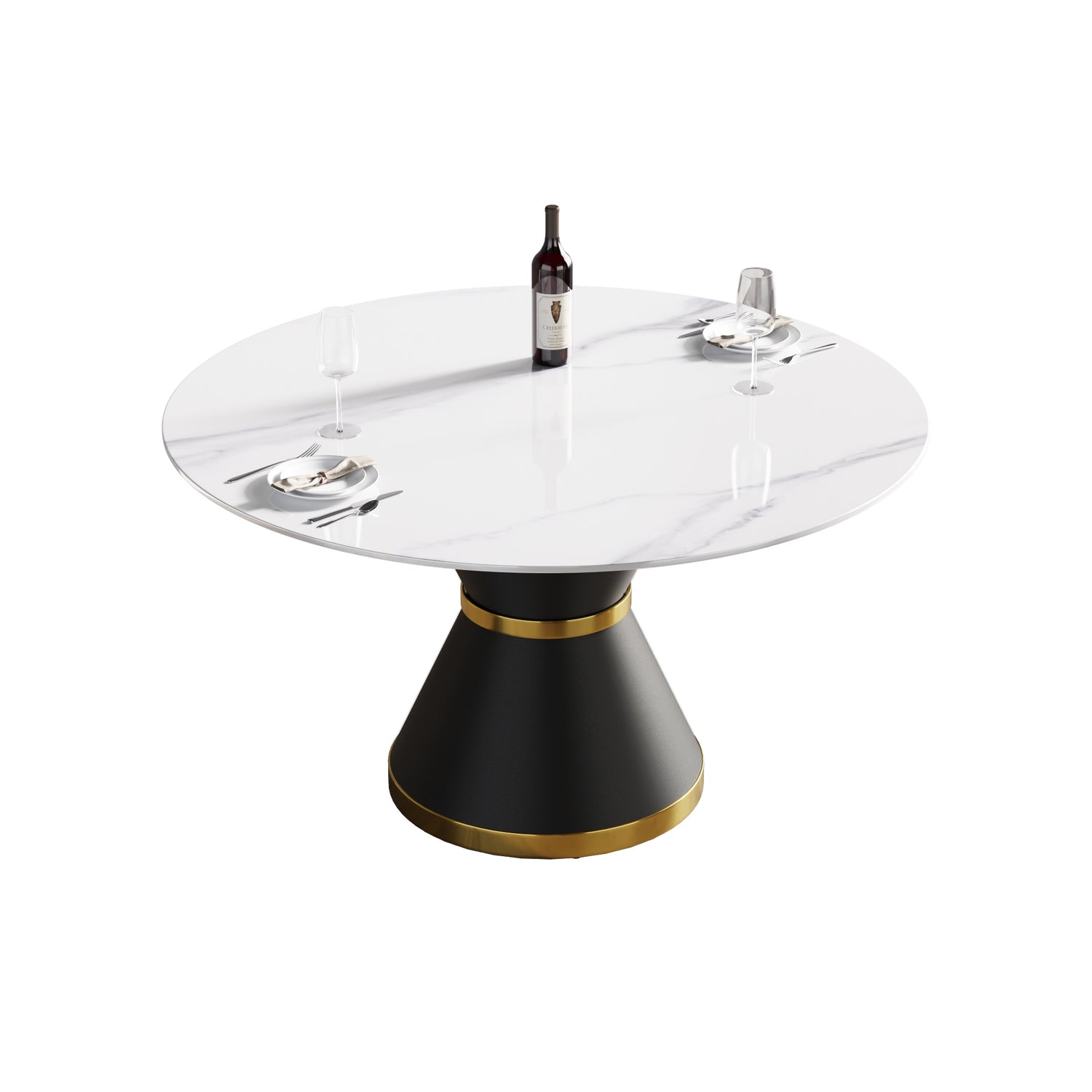 53.15"Modern artificial stone round black carbon steel base dining table - can accommodate 6 people | Home Elegance USA