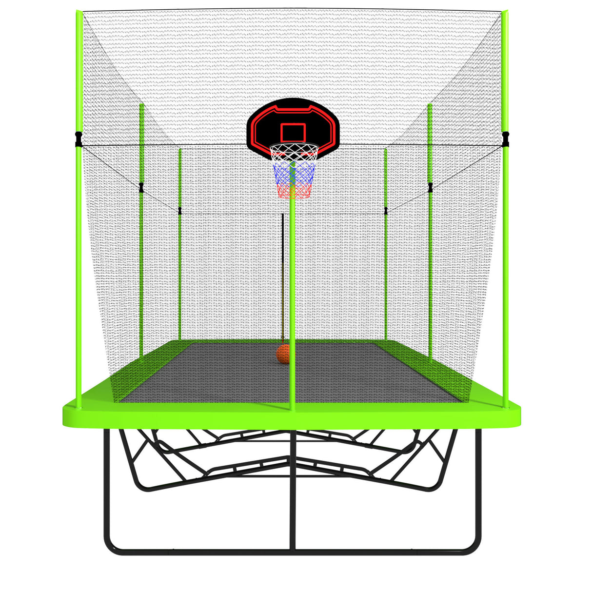 10ft by 17ft Rectangule Trampoline with Green Fabric Black Powder - coated Galvanized Steel Tubes with Basketball Hoop System Advanced Ladder | Home Elegance USA
