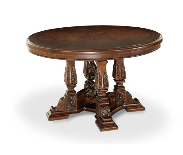Windsor Court Round Dining Table in Vintage Fruitwood with Extension – AICO Furniture