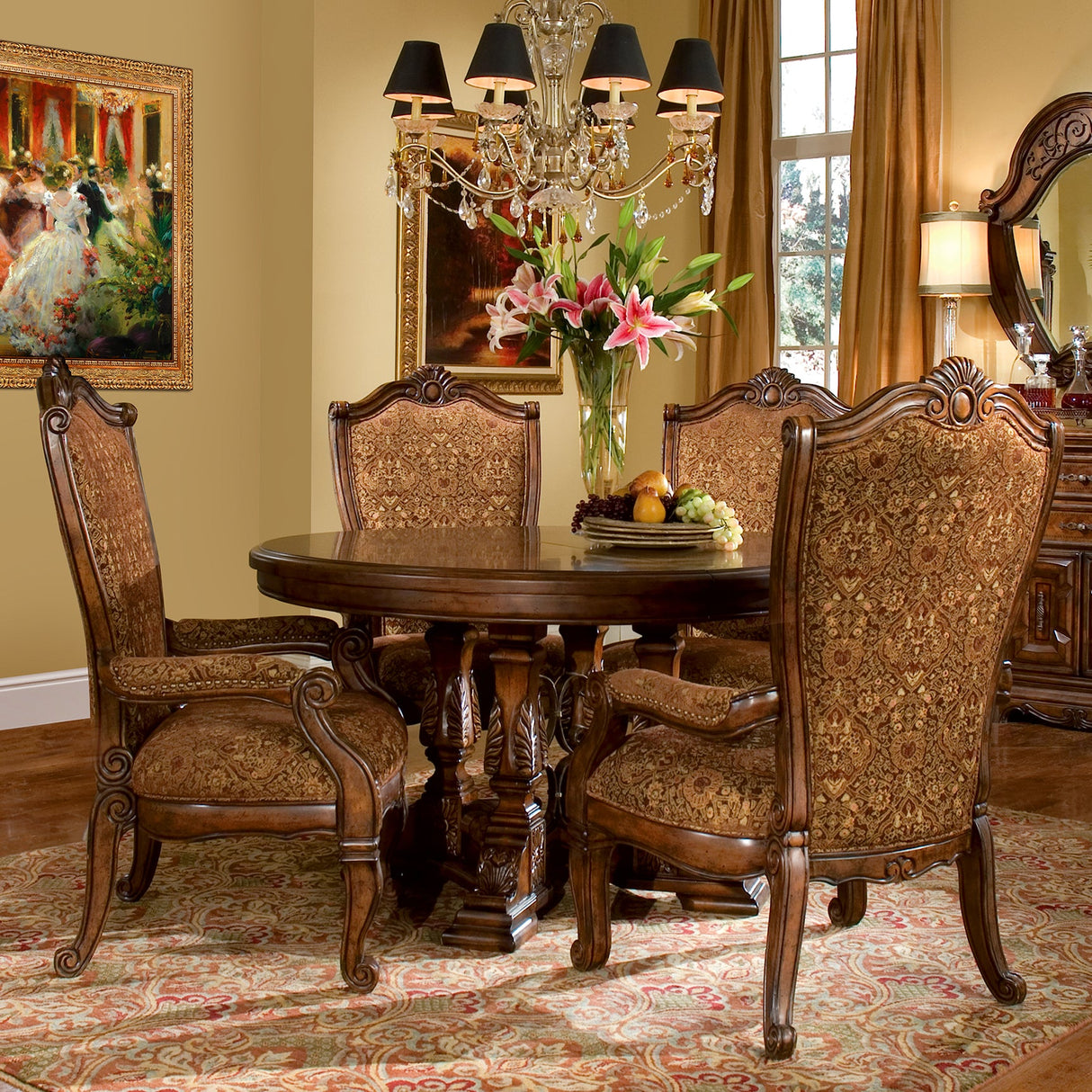 Windsor Court Round Dining Table in Vintage Fruitwood with Extension – AICO Furniture