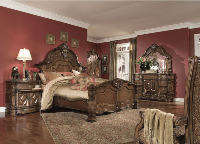 Aico Furniture - Windsor Court 3 Piece Queen Mansion Bedroom Set In Vintage Fruitwood - 70000Qnmb-54-3Set
