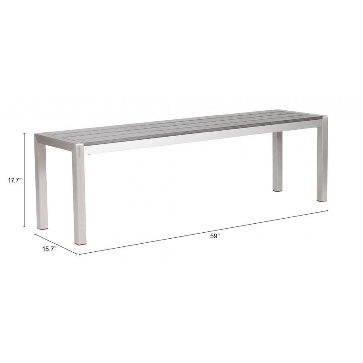 Zuo Metropolitan Double Bench Brushed Aluminum
