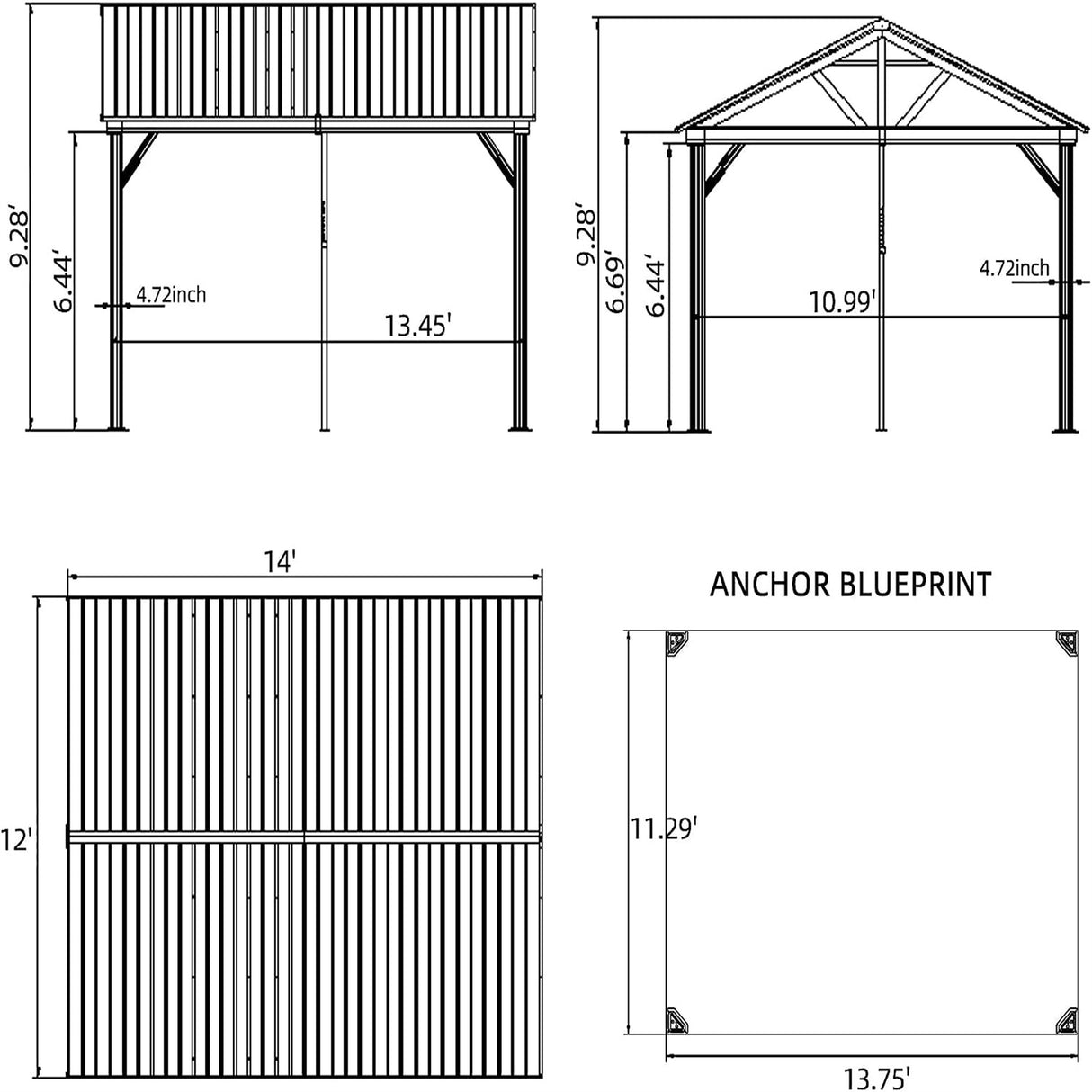 12'x14' Hardtop Gazebo Outdoor Aluminum Gazebo with Galvanized Steel Gable Canopy for Patio Decks Backyard (Yellow - Brown) | Home Elegance USA