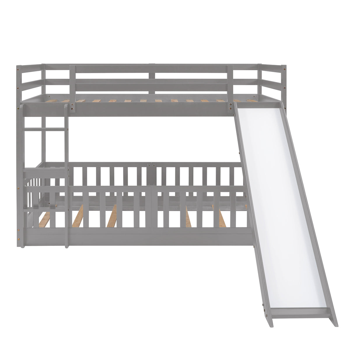 Twin Over Twin Bunk Bed with Slide and Ladder, Gray(Old SKU:LP000009AAE) - Home Elegance USA