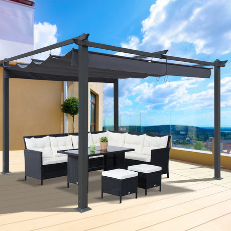 13x10 Ft Outdoor Patio Retractable Pergola With Canopy Sunshelter Pergola for Gardens,Terraces,Backyard, Gray