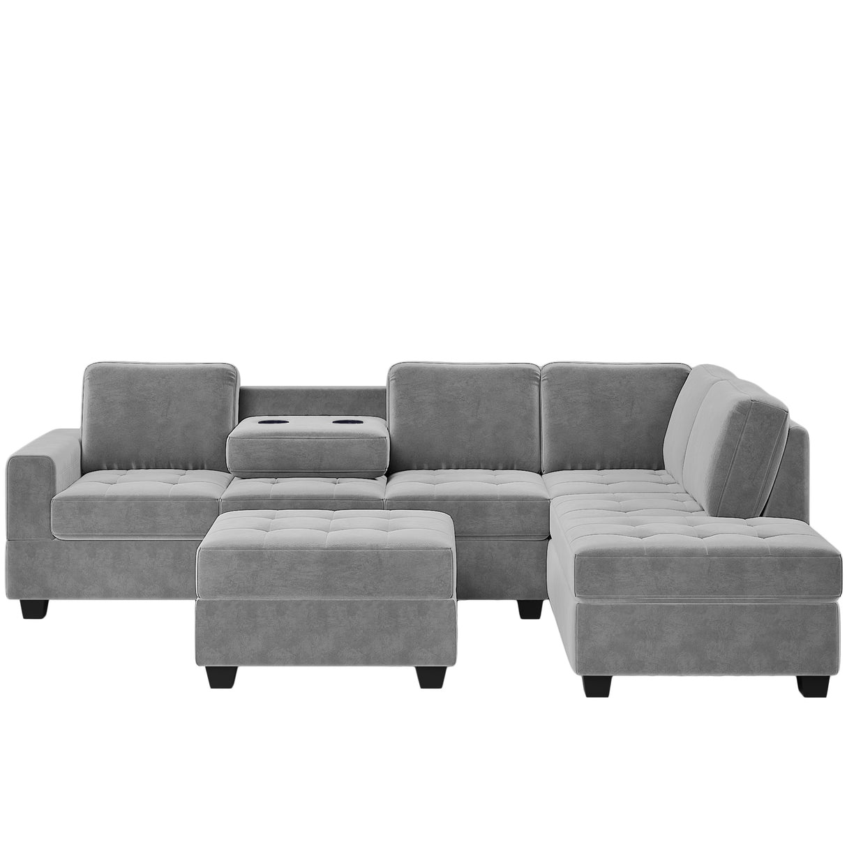 Orisfur. Modern Sectional Sofa with Reversible Chaise, L Shaped Couch Set with Storage Ottoman and Two Cup Holders for Living Room - Home Elegance USA