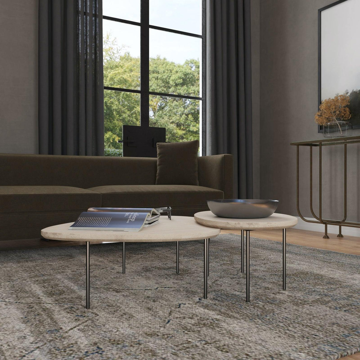 Commerce & Market Nesting Cocktail Table in White Travertine | Hooker Furniture