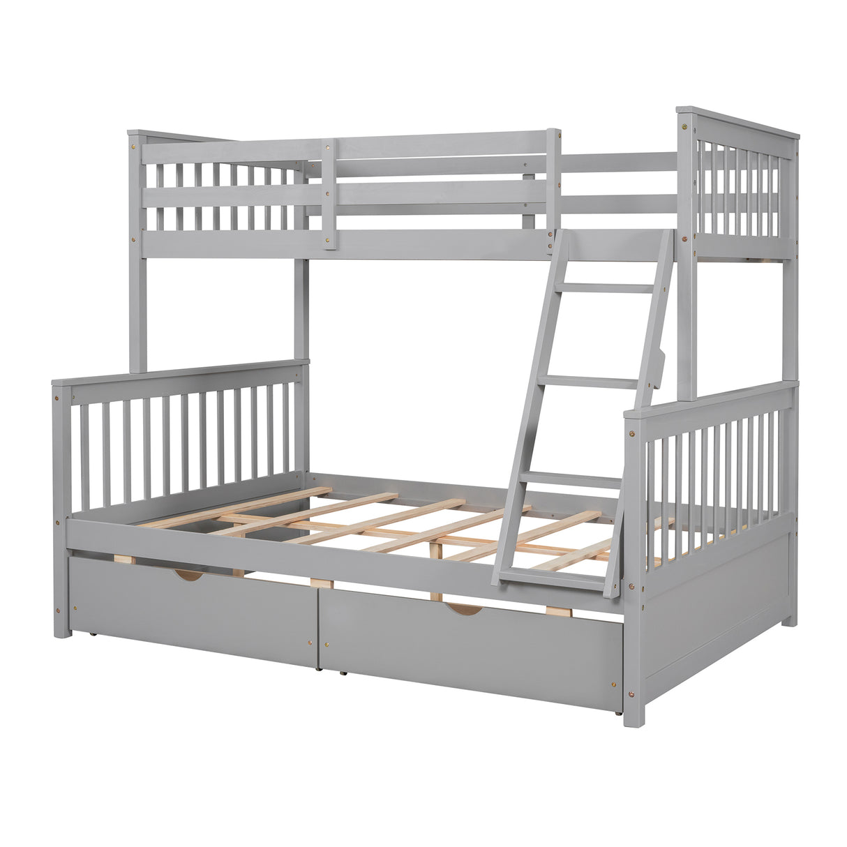Twin-Over-Full Bunk Bed with Ladders and Two Storage Drawers(Gray)( old sku:LT000165AAE) - Home Elegance USA