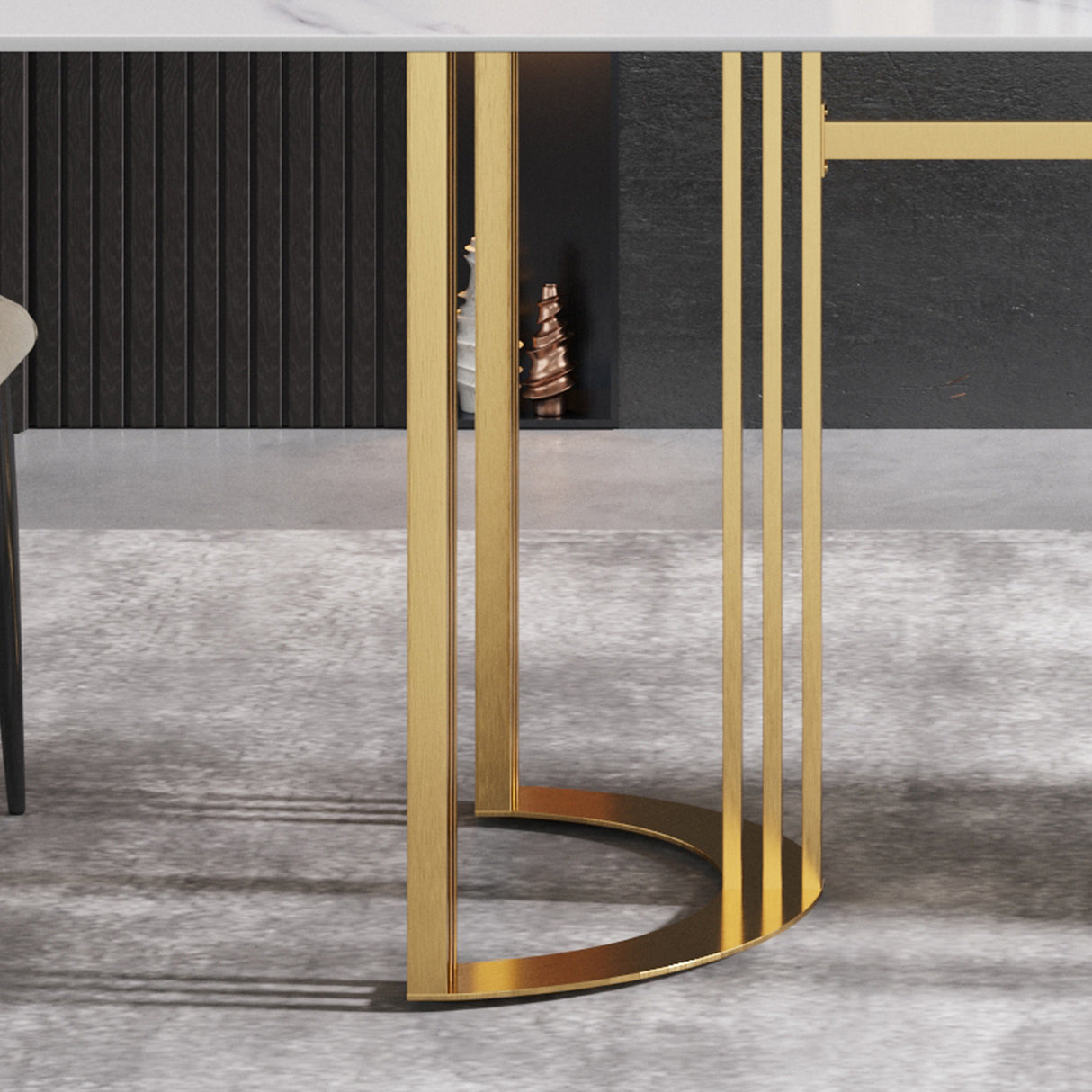 63"Modern artificial stone white straight edge golden metal leg dining table - 6 people | Home Elegance USA