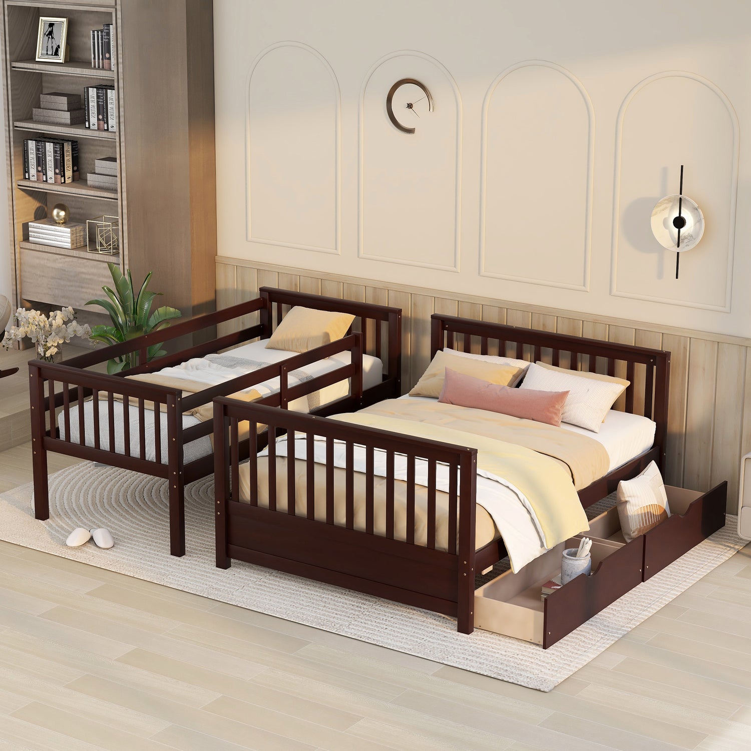 Twin-Over-Full Bunk Bed with Ladders and Two Storage Drawers(Espresso)( old sku:LT000165AAP) - Home Elegance USA