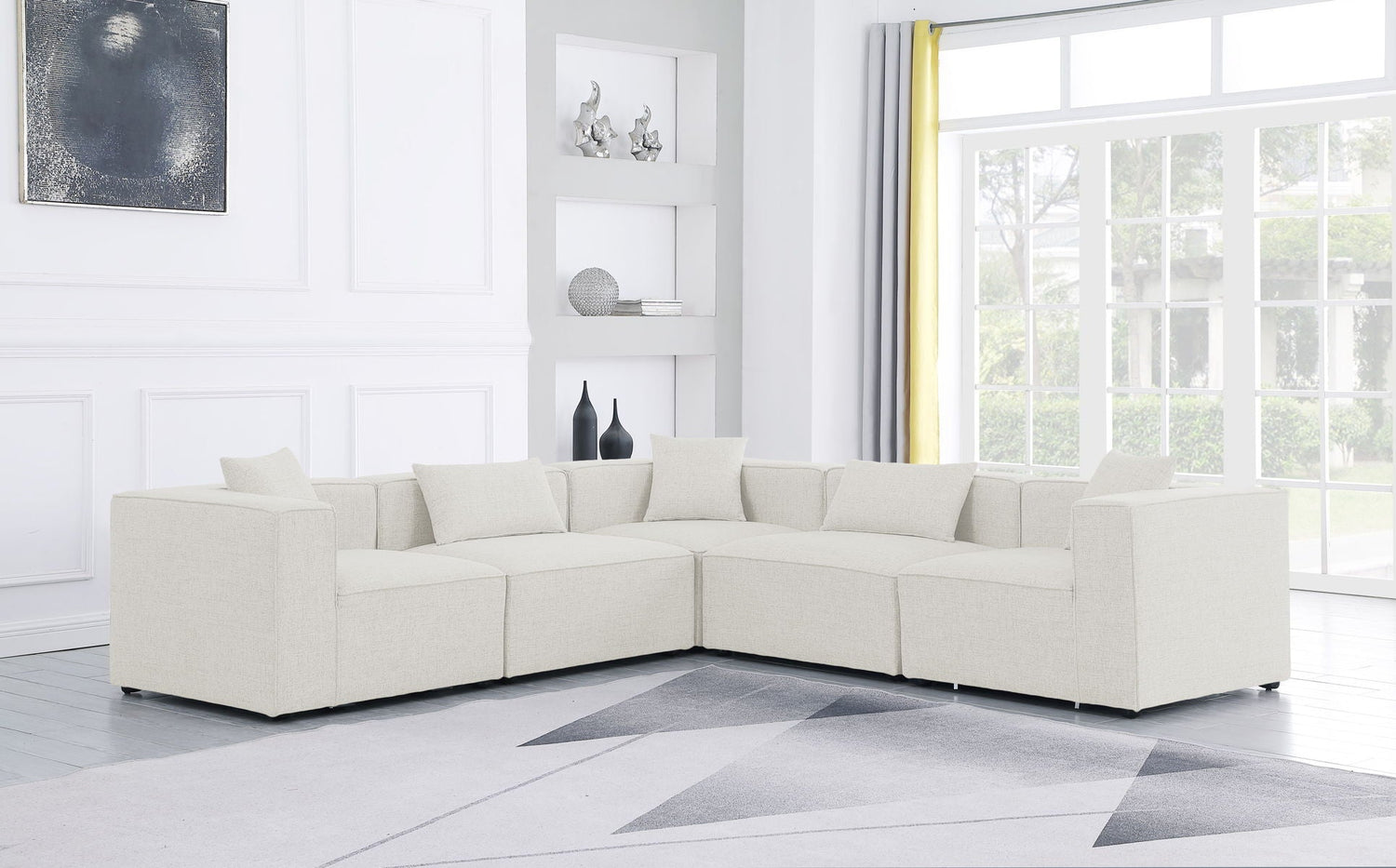 Cube - Modular Sectional 5 Piece - Cream - Fabric - Modern & Contemporary | Home Elegance USA