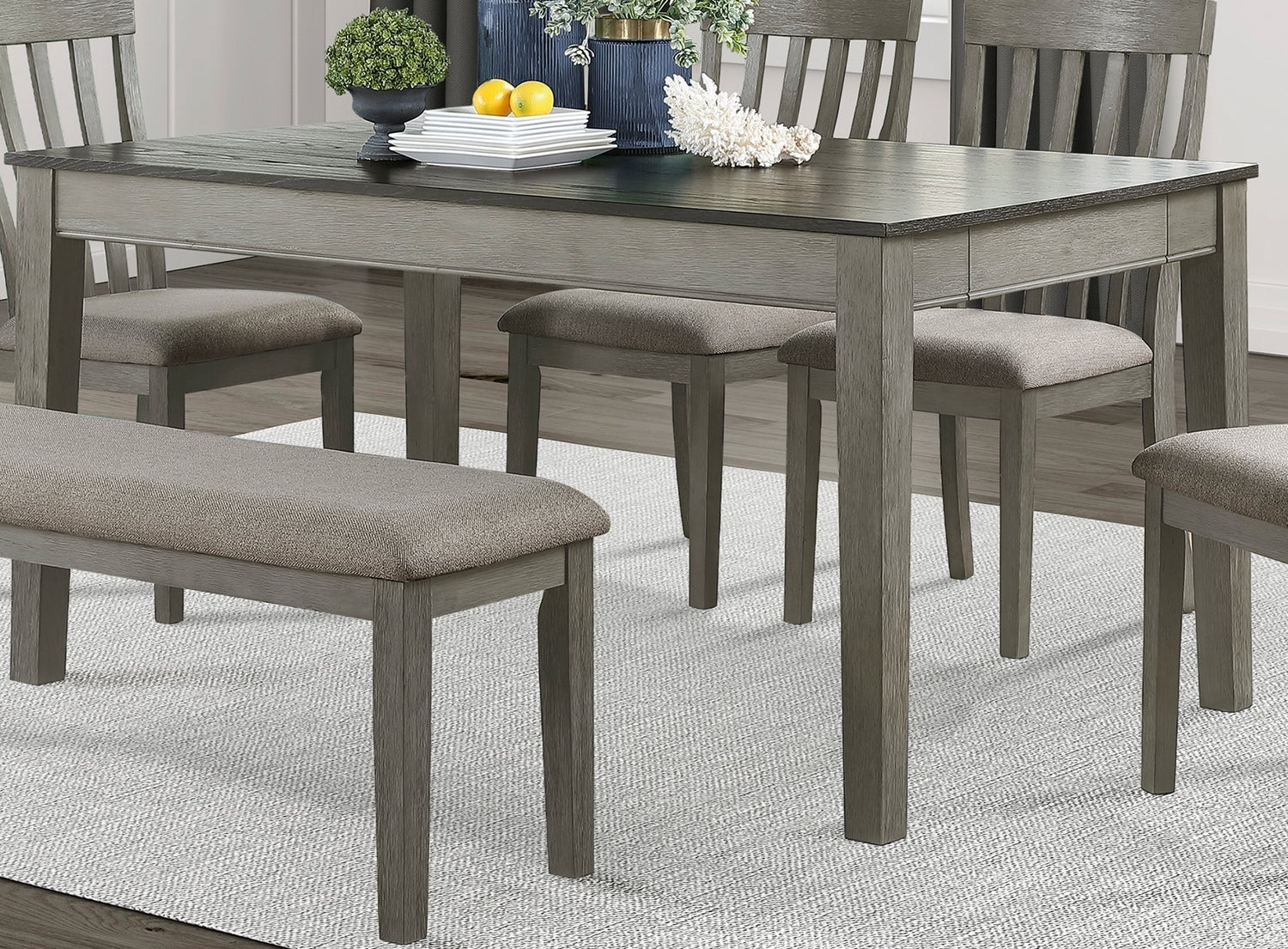 Country Casual Styling 6pc Dining Set Dining Table with Drawers Bench Side Chairs Light Gray Finish Wooden Contemporary Furniture | Home Elegance USA