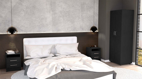 Dunlap 3 Piece Bedroom Set, London Armoire + 2 Leyva Nightstands, Black - Home Elegance USA