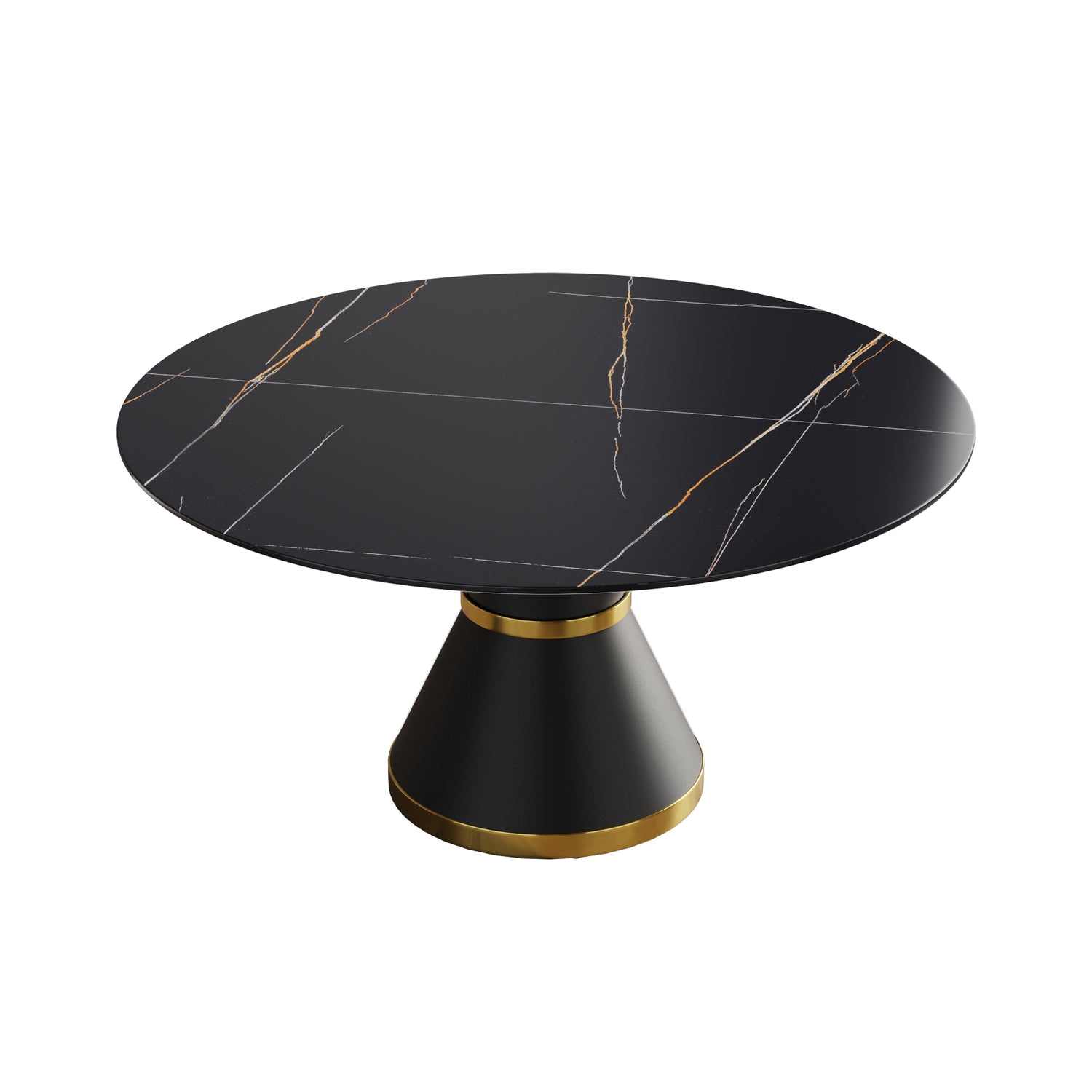 59.05"Modern artificial stone round black carbon steel base dining table - can accommodate 6 people | Home Elegance USA