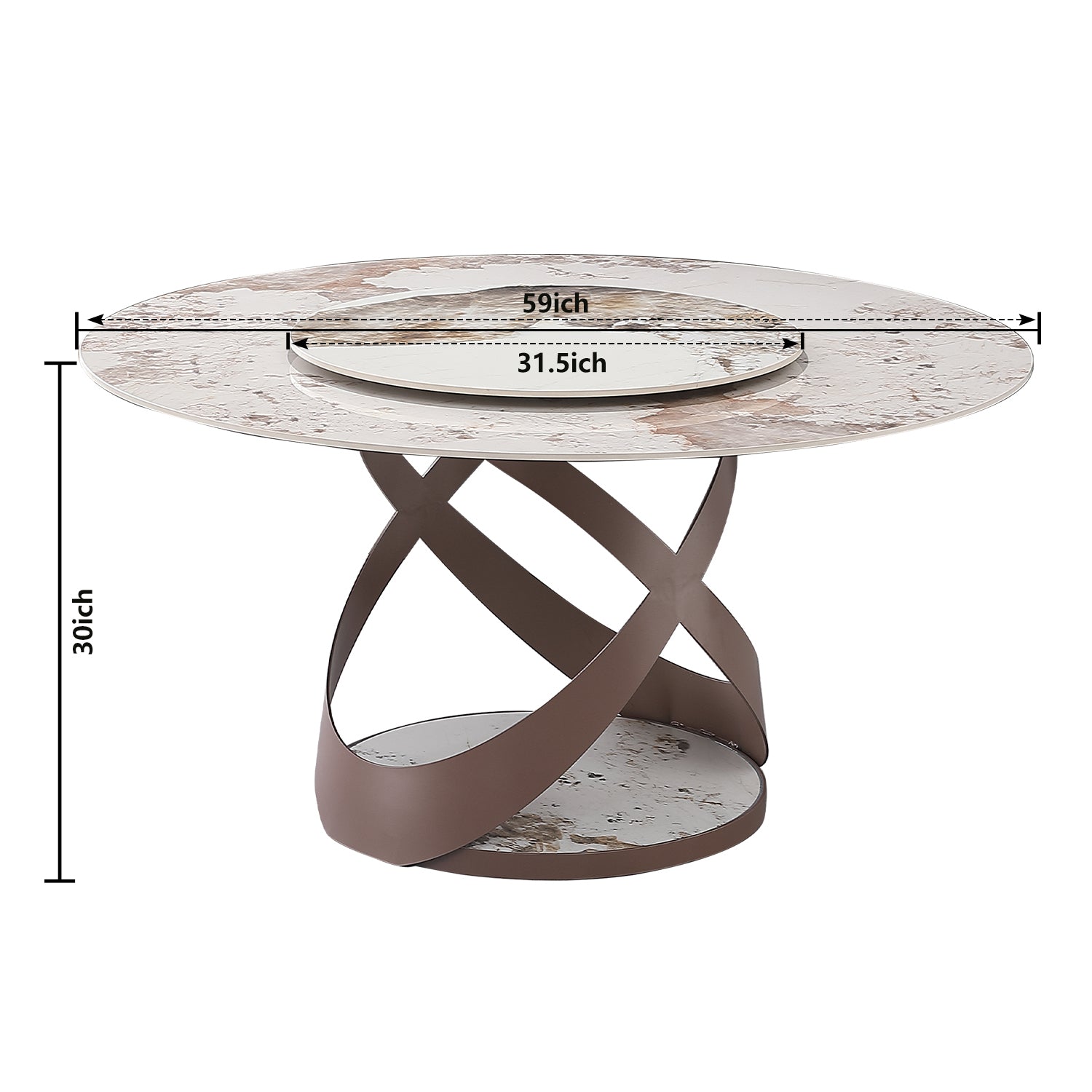 59.05"Modern Sintered stone dining table with 31.5" round turntable and metal exquisite pedestal | Home Elegance USA