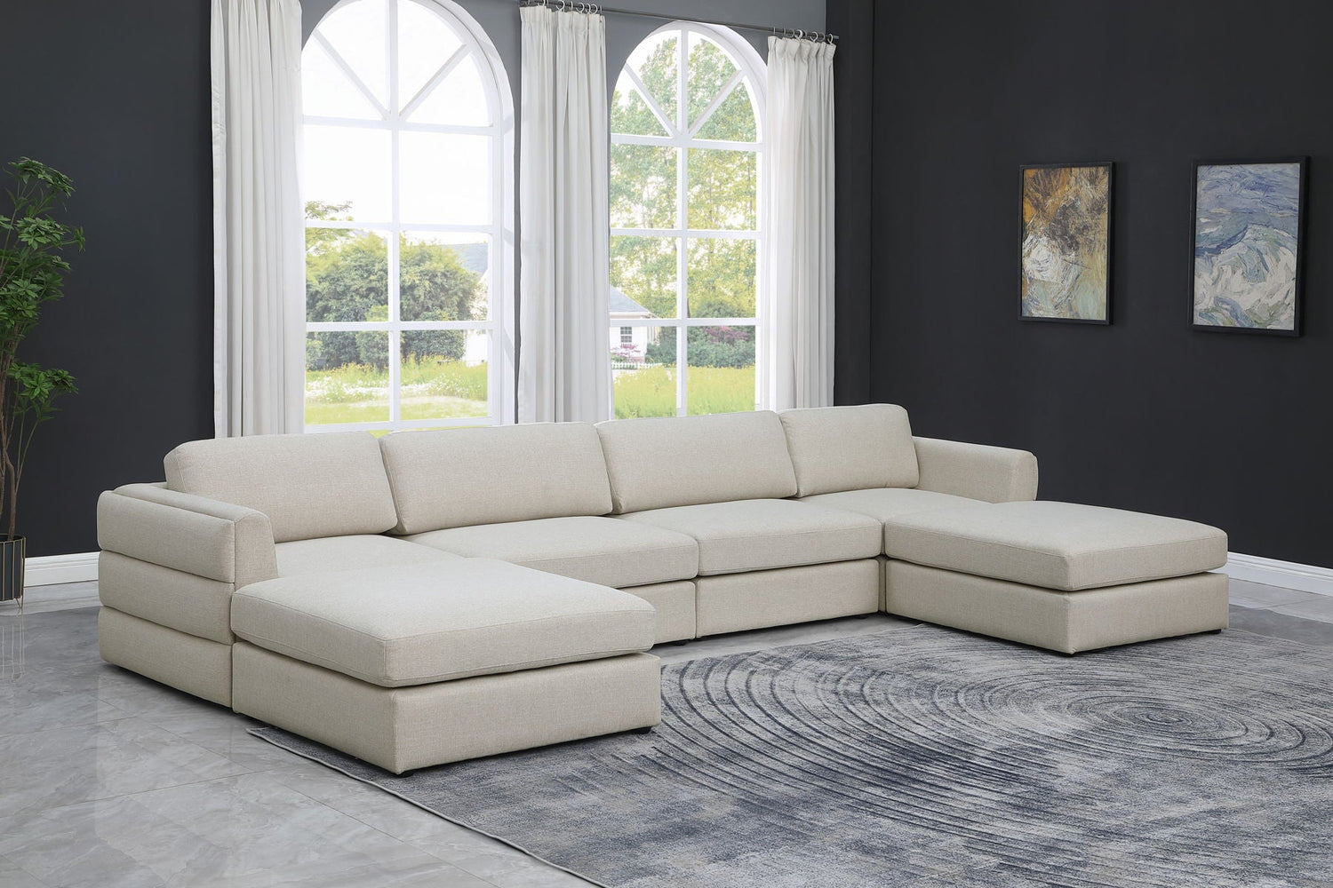 Beckham - Modular Sectional 6 Piece - Beige - Fabric - Modern & Contemporary | Home Elegance USA