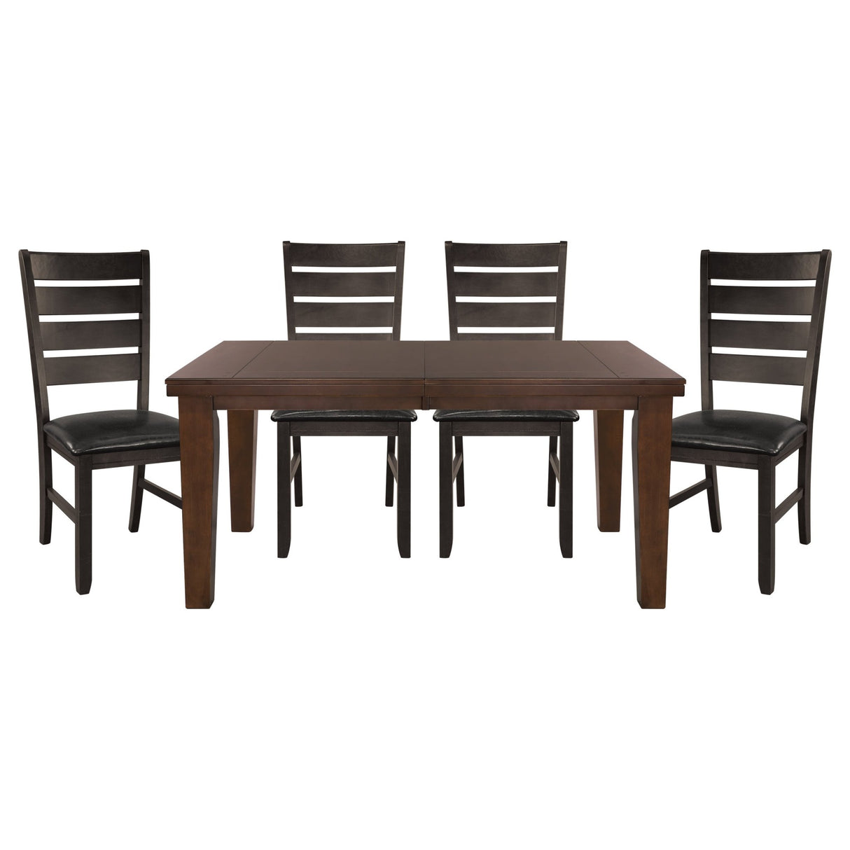Contemporary Dark Oak Finish Dining 5pc Set Table w Self-Storing Leaf and 4x Side Chairs Solid Clean Lines Design Furniture - Home Elegance USA