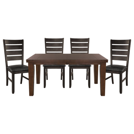 Contemporary Dark Oak Finish Dining 5pc Set Table w Self-Storing Leaf and 4x Side Chairs Solid Clean Lines Design Furniture - Home Elegance USA