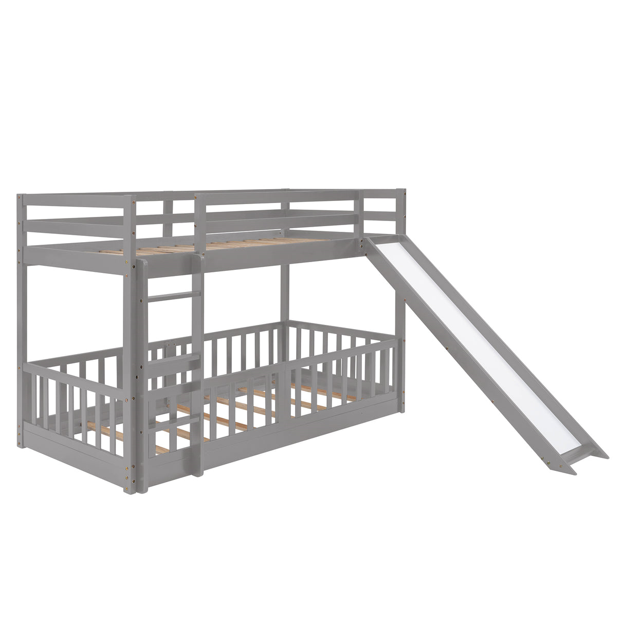 Twin Over Twin Bunk Bed with Slide and Ladder, Gray(Old SKU:LP000009AAE) - Home Elegance USA