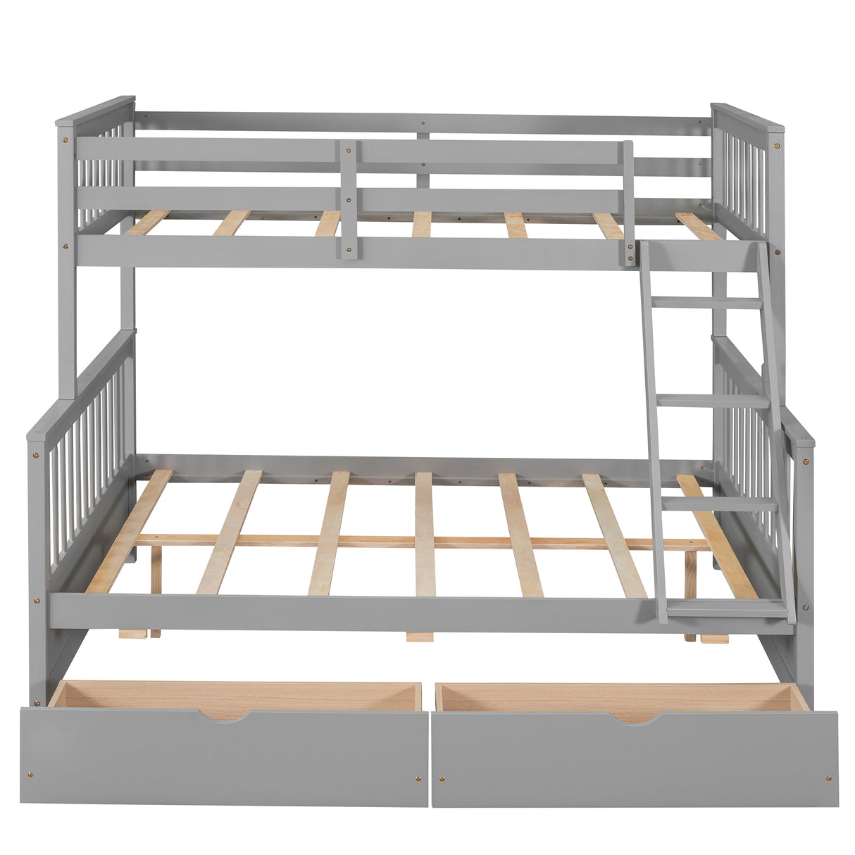 Twin-Over-Full Bunk Bed with Ladders and Two Storage Drawers(Gray)( old sku:LT000165AAE) - Home Elegance USA