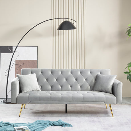 Velvet Futon Sofa Bed with Metal Legs & 2 Pillows - Home Elegance USA