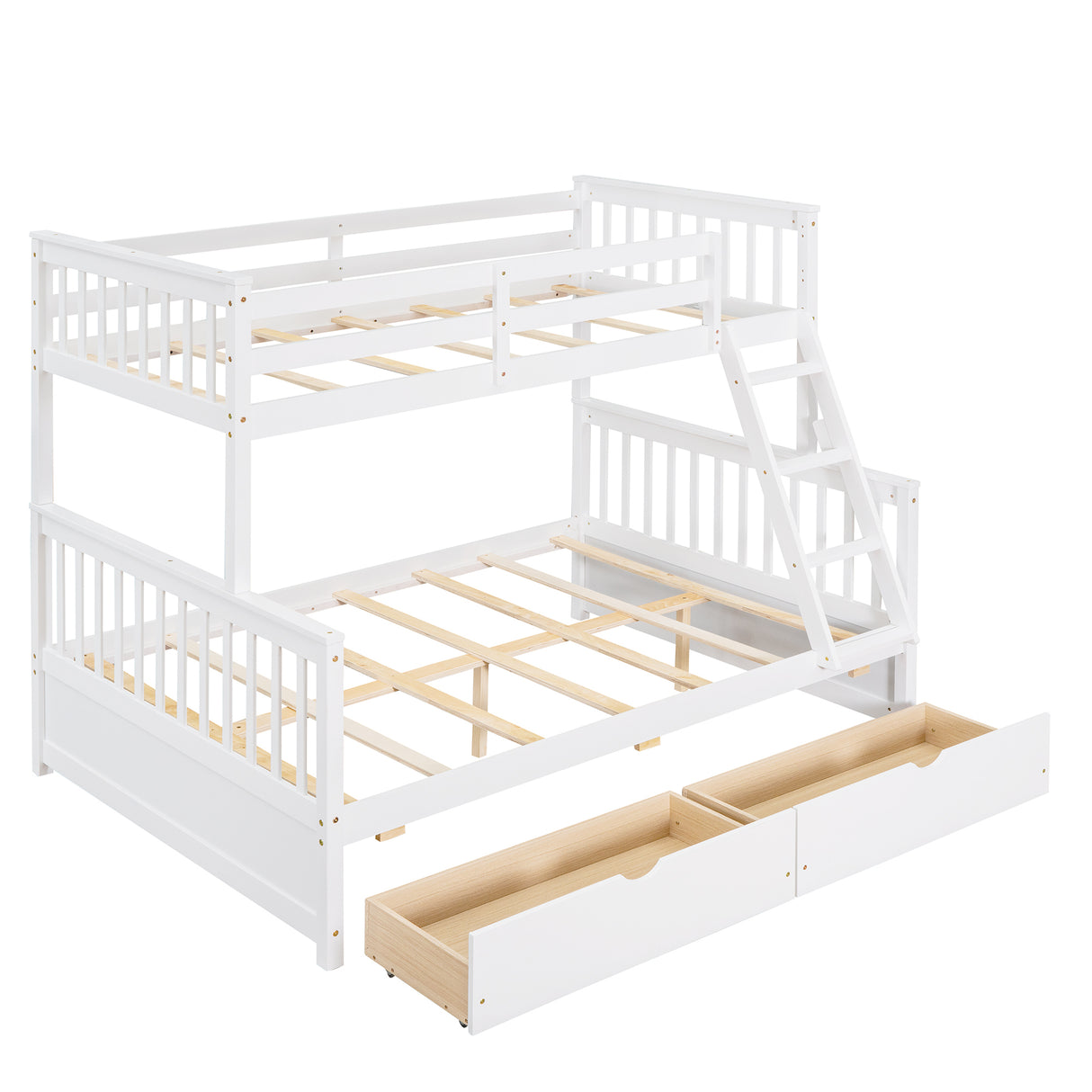 Twin-Over-Full Bunk Bed with Ladders and Two Storage Drawers (White) ( old sku:LT000165AAK) - Home Elegance USA