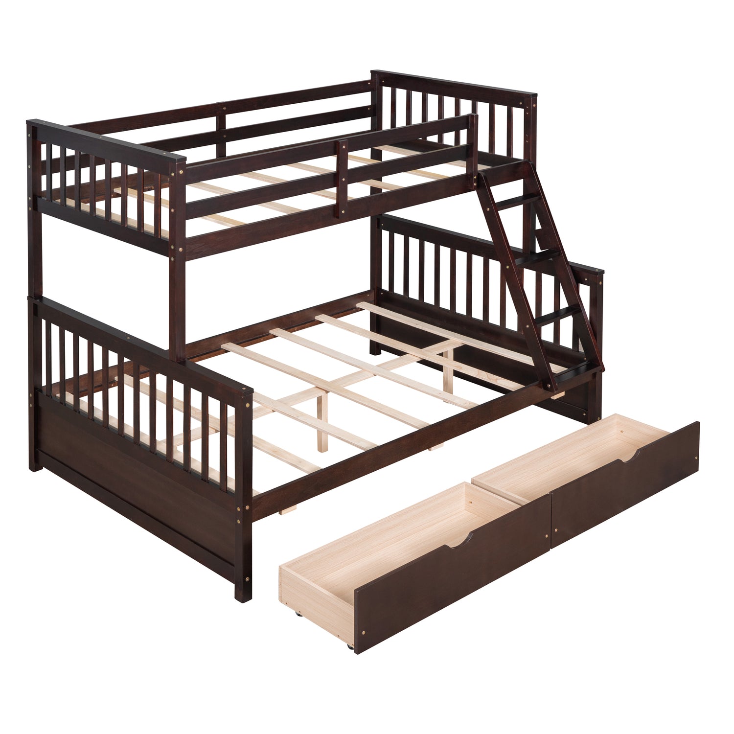 Twin-Over-Full Bunk Bed with Ladders and Two Storage Drawers(Espresso)( old sku:LT000165AAP) - Home Elegance USA