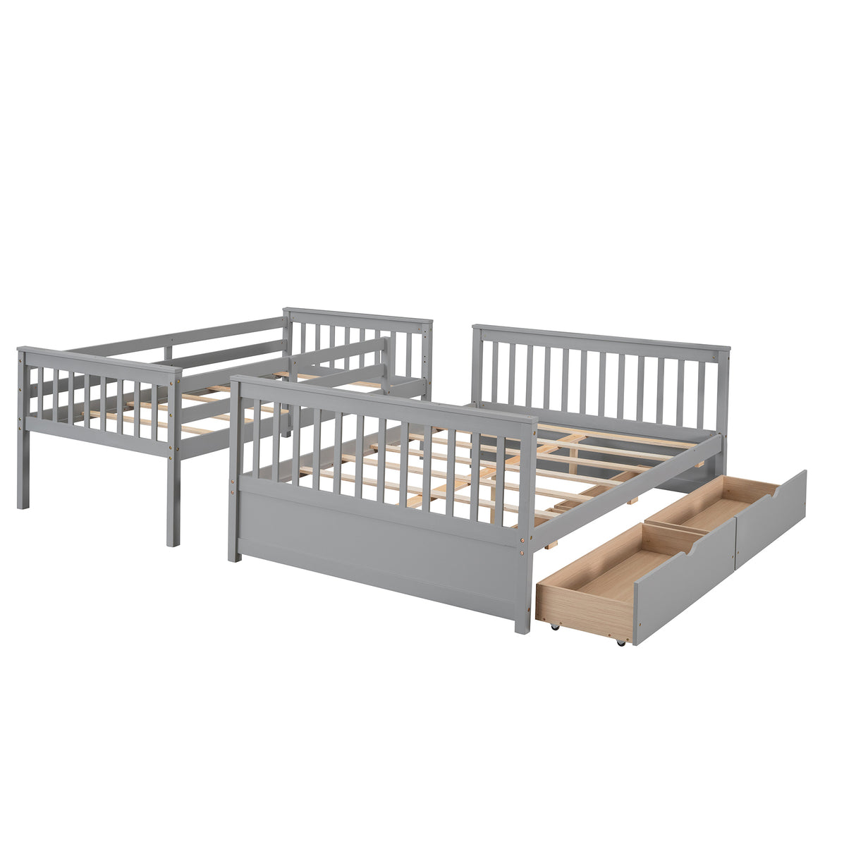 Twin-Over-Full Bunk Bed with Ladders and Two Storage Drawers(Gray)( old sku:LT000165AAE) - Home Elegance USA