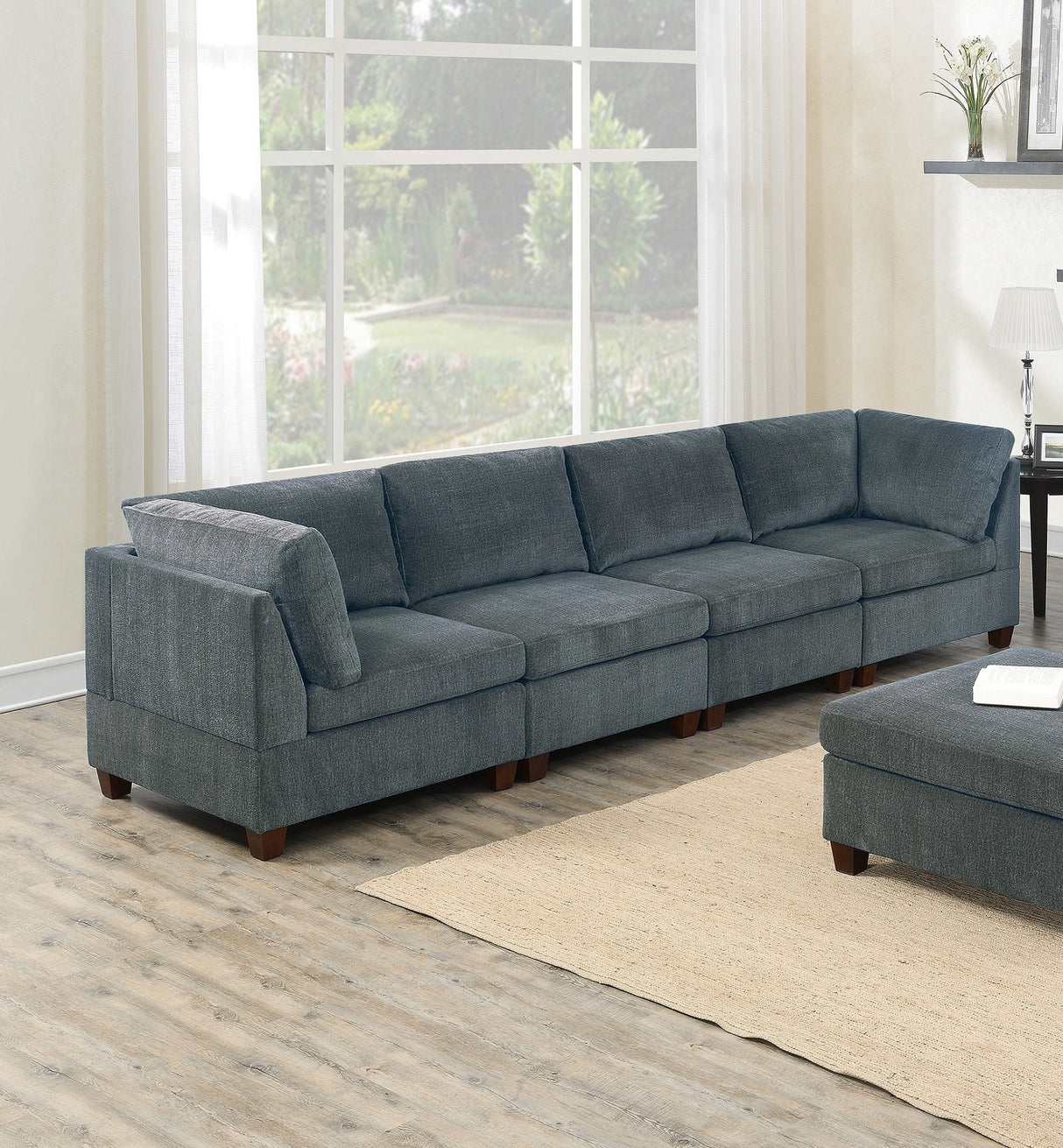 Living Room Furniture Grey Chenille Modular Sofa Set 8pc Set Large Family Sofa Modern Couch 4x Corner Wedge 3x Armless Chairs and 1x Ottoman Plywood - Home Elegance USA
