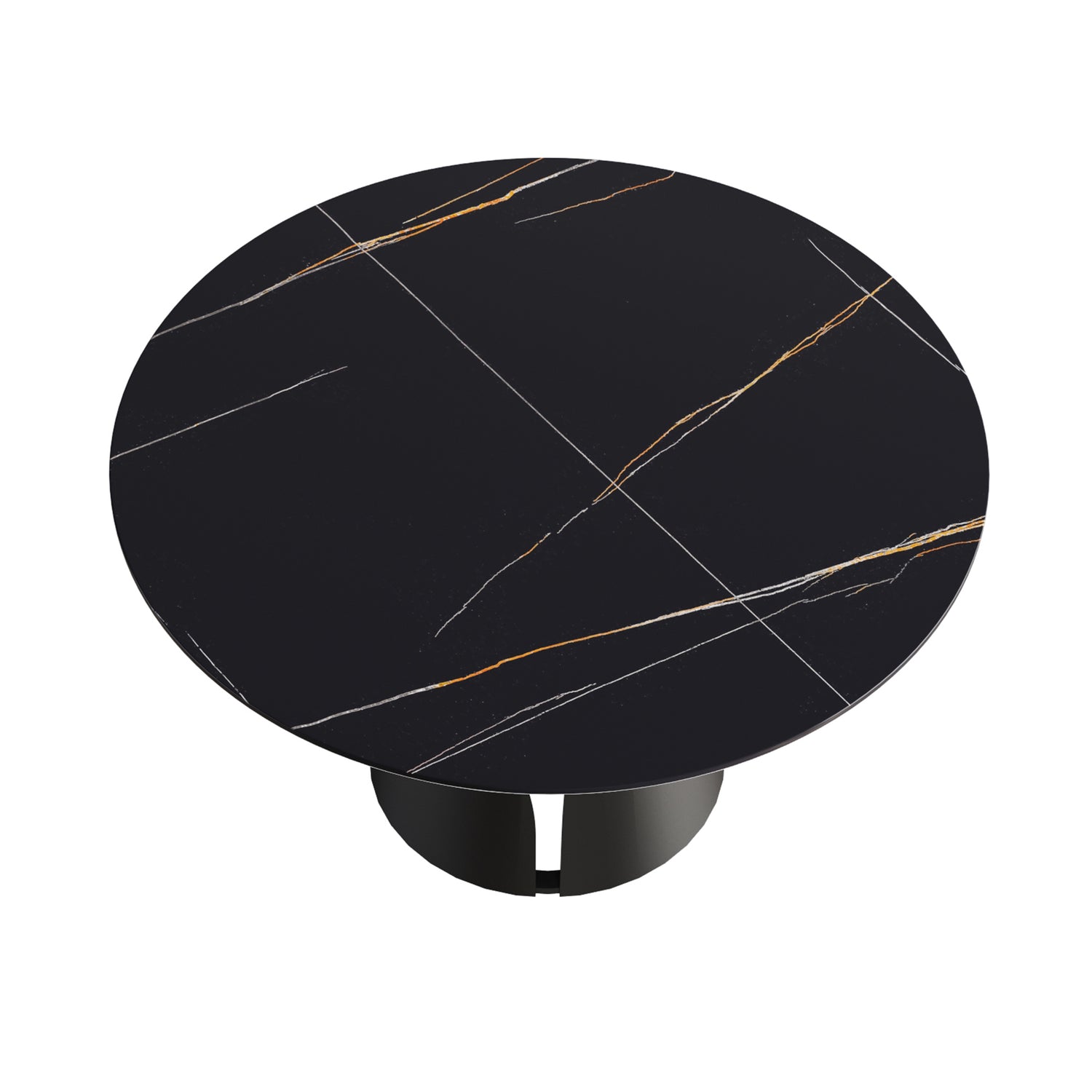 53.15"Modern artificial stone round black carbon steel base dining table - can accommodate 6 people | Home Elegance USA