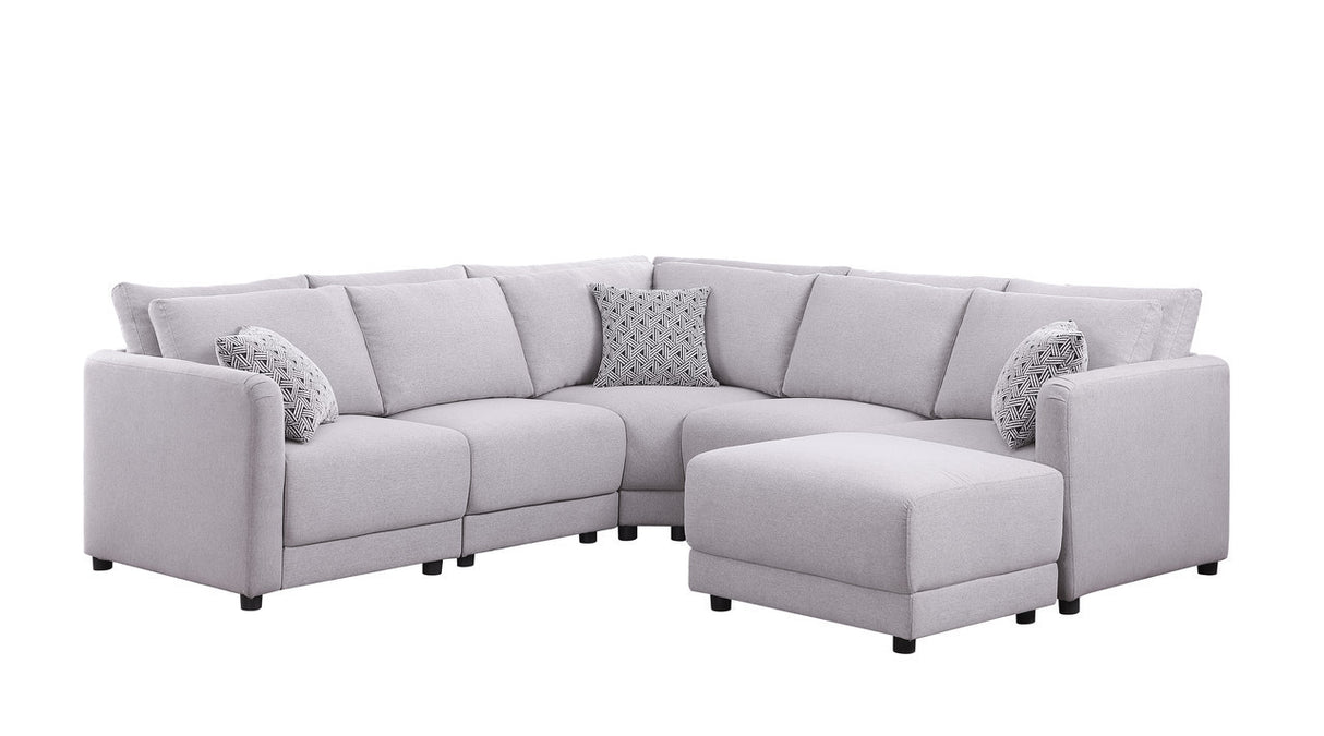 Penelope Light Gray Linen Fabric Reversible L-Shape Sectional Sofa with Ottoman and Pillows - Home Elegance USA