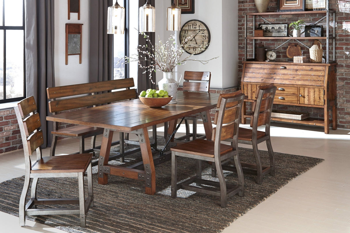 Unique Look Wood Framing 1pc Dining Table w Extension Leaf Industrial Design Casual Dining Furniture - Home Elegance USA