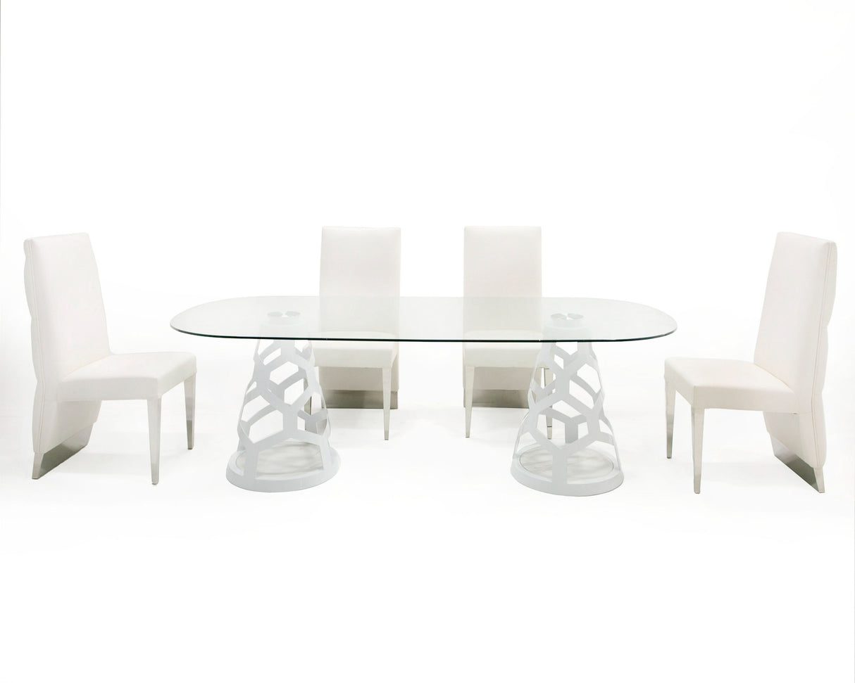 Vig Furniture Modrest Lilly - Modern White and 15mm Glass Rectangular Dining Table